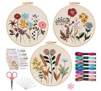 Offizon 3pcs Embroidery Kit for Beginners - Floral Embroidery Accessories & Hoop Included, Hand Embroidery Kit for Adults Stitching Sewing Kit Gift | FlowerA Patterns