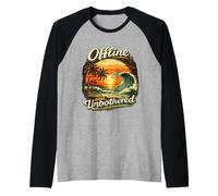 Offline and Unbothered Funny Retro Tropical Beach Raglan Baseball Tee
