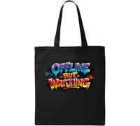 Offline But Still Watching Message Natural Cotton Tote Bag Black