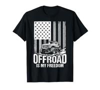 Offroad is My Freedom Distressed US Flag Tire Tracks 4x4 Rig T-Shirt