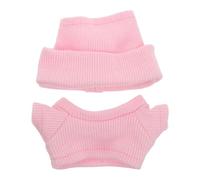 OFFSCH 1 Set Clothes Set For 10cm Dolls - Mini Doll Cuffed Beanie With Knit Top Outfit - Handmade Cute Stuffed Toy Dress Up Clothing For Festival Party Birthday Pink