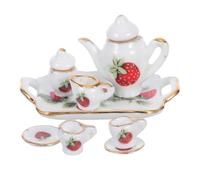 OFFSCH 1 Set Doll House Tea Kit: Miniature Porcelain Tea Cup Saucer - Dollhouse Tiny Ceramic Teapot And Tray - Pretend Play Tableware