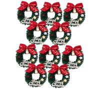 OFFSCH 10pcs Mini Christmas Wreath Decor Hanging Wreaths with Merry Christmas Bow and Bell for Tree Ornaments and Dollhouse Decorations Add Festive Holiday Atmosphere