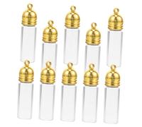 OFFSCH 10Pcs Small Glass Jars with Gold Acrylic Caps Mini Wish Bottles for Jewelry Making DIY Hanging Decor Craft Tiny Transparent Glass Bottles