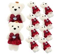 OFFSCH 10pcs Stuffed Bear Dolls Burgundy Wedding Car Decorations Plush Animal for Bouquet Bedroom Ornament Cute Soft Plush for Home and