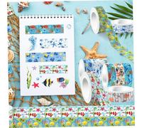 OFFSCH 12 Rolls Ocean Animals Washi Tape Set Adhesive Decorative Tape with Cute Sea Creatures and Life Designs for DIY Crafting Scrapbooking and Wrapping
