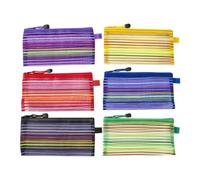 OFFSCH 12pcs A6 Nylon File Folders Bag with Double Zipper, Waterproof and Dampproof Mesh Pencil Case for Office and School Supplies, Colourful Cross Stripe Design Random Color