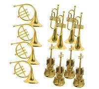 OFFSCH 12pcs Miniature Musical Instrument Ornaments Set for Christmas Tree Hanging Decoration, Includes Gold Horn Trumpet and Violin, Small Xmas Mini Instruments for Holiday Home Decor