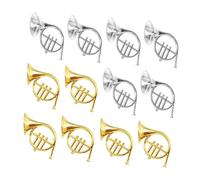 OFFSCH 12pcs Musical Instrument Christmas Ornaments, Silver and Gold French Horn Models, Xmas Tree Hanging Pendants for Holiday Decoration