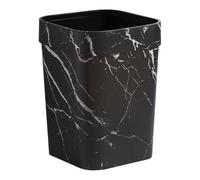 OFFSCH 14l Black Square Waste Bin with Marble Pattern, Plastic Bathroom Trash Container for Home, Ktv, Hotel, Office Wastebasket for Toilet and Dormitory Use