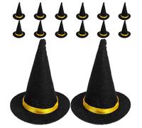 OFFSCH 14pcs Miniature Witch Hats: Black Felt Mini Top Hats Wine Bottle Topper for DIY Crafts Halloween Party Dollhouse Accessories