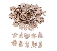 OFFSCH 150 Pcs Christmas Wood Slice Pendants Natural Hanging Ornaments for Xmas Tree Decoration Mixed Style Creative Disc Tags for Holiday Party and DIY Crafts