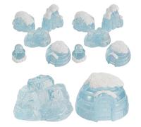 OFFSCH 15pcs Mini Resin Penguin Figurines with Igloo and Iceberg Set, Winter Cake Toppers and Desktop Snow Globe Decor, Miniature Arctic Animal Figures for Party Decorations and