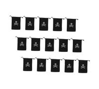 OFFSCH 15pcs Pirate Drawstring Loot Bags Black Polyester Skull Sign Pouches Halloween Party Favor Treat Storage for Birthday Shower
