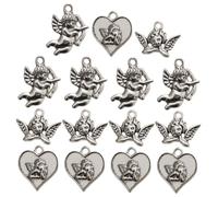 OFFSCH 18pcs Silver Alloy Angel Shaped Charms DIY Pendant Set for Jewelry Making Crafts, Decorative Cupid and Heart Angel Charms for Crafting Accessories