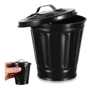 OFFSCH 1pc Garbage Can Waste Container Garbage Pail with Lid Mini Desktop Trash Can Tin Bin Small Kitchen Bin Pencil Cup Miniature Bucket Litter Novelty Black Iron