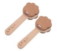 OFFSCH 2 Pcs Wooden Animal Castanets with Long Handle for Traditional Hand Percussion Music Instruments Comfortable Grip for Sensory Development and Group Play Montessori Educational