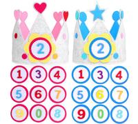 OFFSCH 2 Sets Felt Birthday Crowns for Boys with Interchangeable Numbers Soft Comfortable Felt Hats for First Birthday Party Photo Props Blue Star Pink Heart Designs