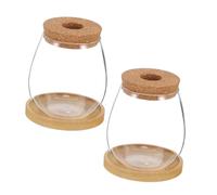 OFFSCH 2 Sets Hydroponic Planter Clear Borosilicate Glass Vases with Bamboo Base for Root Observation and Indoor Herb Propagation Desktop Plant Display and Office Decoration