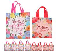 OFFSCH 24PCS Mother's Day Present Tote Bags with Handle - Reusable Floral Non Woven Present Wrap Goodie Treat Bags - Happy Mothers Day Shopping Party Supplies Favors