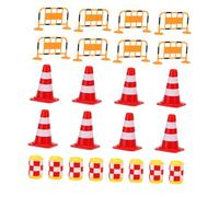 OFFSCH 24pcs Road for Lightweight Traffic Roadblock Educational Plaything with Red Cones Orange Barriers Yellow Crash Buckets for Early Transportation Learning and Imaginative Pretend