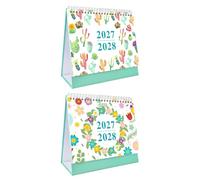 OFFSCH 2pcs -2028 Desktop Desk Calendar with Spiral Binding, Botanical Flower and Cactus Design, Smooth Writing Experience and Holiday Marking, for Home and Study Desk Use