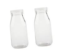 OFFSCH 2pcs 250ml Glass Milk Bottles Yogurt Beverage Containers Heat-resistant Lids for Microwave Preservation Portable Small Drink Bottles