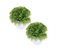 OFFSCH 2pcs Artificial Bonsai Plant Green Plastic Potted Ornament | Lifelike Mesh Bamboo Grass Appearance, Long-lasting Colour, Suitable for TV Stands, Window Ledges, Cafes and Stores