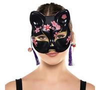 OFFSCH 2Pcs Black Cherry Blossom Cat Masquerade Masks Set, Animal Coloring Neko Costume Headgear for Festival, Party, Halloween Dress-Up Accessories for Women