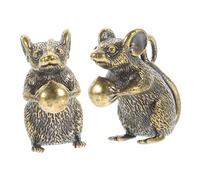 OFFSCH 2Pcs Brass Copper Rat Charms Handmade Mini Pendants for DIY Jewelry and Office Desk Decoration Creative Zodiac Bag Ornament with Longevity Blessing Symbol