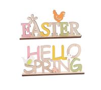OFFSCH 2pcs Colorful Wooden Letter Ornament Easter Decorative Accessory for Home Office Desktop Includes Rooster and Flower Models Easter and Hello Spring Letters for Festive Spring Table