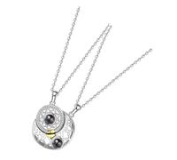 OFFSCH 2pcs Couple Necklaces Projection Pendant with Moon and Sun Shapes, Silver Alloy Material, Projects I Love You in 100 Languages, Small Lightweight Design, for Birthday or Wedding