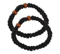 OFFSCH 2pcs Handcrafted Black round Bead Cross Bracelet with Natural Wood Grain and Smooth Surface, Seamless Feel, Sturdy Polyester Material, for Daily Wear and Church Religious