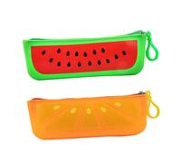 OFFSCH 2pcs Large Capacity Silicone Pencil Bag Creative Cute Fruit Design Stationery Pouch for Students Portable Zipper Pen Case for School Supplies and Office Storage