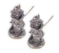 OFFSCH 2pcs Mini Samurai Figurines Set, Thoughtfully Designed Silver Cupronickel Material, Modern Bonsai Sculptures for Office Desk and History Lovers