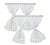OFFSCH 2pcs Miniature Curtains: Dollhouse Window Drapes on Rail - 1:12 Scale Dollhouse Accessories - Gingham Curtains Tied Back on Rail for Tiny Bedroom Living Room Kitchen Green