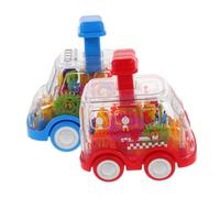 OFFSCH 2pcs Push Car with Transparent Gear Sturdy Friction Powered Vehicle for Press to Go Mechanism Montessori Learning for Indoor Outdoor Play