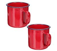 OFFSCH 2pcs Retro Red Enamel Cups 500ml Vintage Sturdy Tea Mugs Convenient for Daily Use for Office and Household Water Drinking