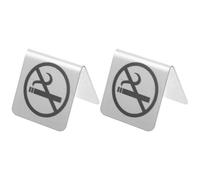 OFFSCH 2pcs Stainless Steel No-smoking Desk Signs with Smooth Surface and Easy to Clean Finish, Silver Metal No-smoking Table Cards for Indoor Restaurant Use