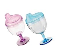 OFFSCH 2pcs Unbreakable Plastic Sippy Cups for Training Weaning Non-Spill Beverage Goblets Clear Blue Purple for Milk Juice Smoothies