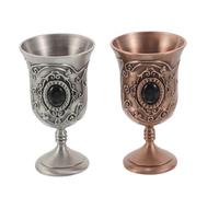 OFFSCH 2pcs Vintage Metal Goblet Chalice with Antique Finish Embossed Royal Drinking Cups for Home Decor Parties Family Gatherings