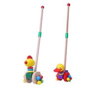 OFFSCH 2pcs Wooden Walker Trolley Detachable Early Childhood Push Cart with Cute Duck and for Walking Development