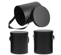 OFFSCH 3Pcs Black Round Flower Bouquet Boxes Set, Paperboard Floral Wrapping Buckets for Handbag Flower Arrangement and Eternal Rose Packaging