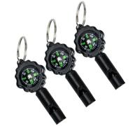 OFFSCH 3pcs Black Wh-2 2-in-1 Whistle Keychain Compass, Abs, Loud Crisp High Tones, Heard a Distance, for Outdoor Survival Use