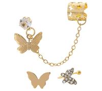 OFFSCH 3pcs Butterfly Style Cuff Earrings Set for Women Alloy Rhinestone Ear Elegant Insect Pattern Lightweight Non-pierced Ear Jewelry Adding Feminine Charm
