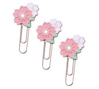OFFSCH 3pcs Cherry Blossom Paper Clip Metal Bookmark Clips for Office School Notebook Decoration Elegant Floral Design Stationery Supplies for Students and Professionals