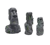 OFFSCH 3pcs Moai Statue Aquarium Decorations Safe Fish Tank Ornaments Reptile Box Art Lifelike Landscape for Snails Shrimp Lizards Frogs Included