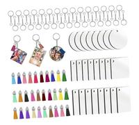 OFFSCH 40 Sets Sublimation Blanks Keychain Double-sided Printed Heat Transfer Crafting Kit with Tassels for DIY Key Rings and