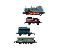 OFFSCH 4Pcs Alloy Retro Steam Train Set for Boys Pull Back Model Vehicles Sky-blue Connectable Educational Rolling Wheels Anti-wear Play Gift