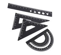 OFFSCH 4PCS Aluminum Alloy Ruler Set Portable Geometric Drafting Kit with Triangle Ruler Protractor and Straight Scale for School Office and Home Use Metal Construction